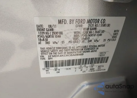 2012 Ford Edge Limited from USA, damaged, VIN 2FMDK4KC8CBA08985